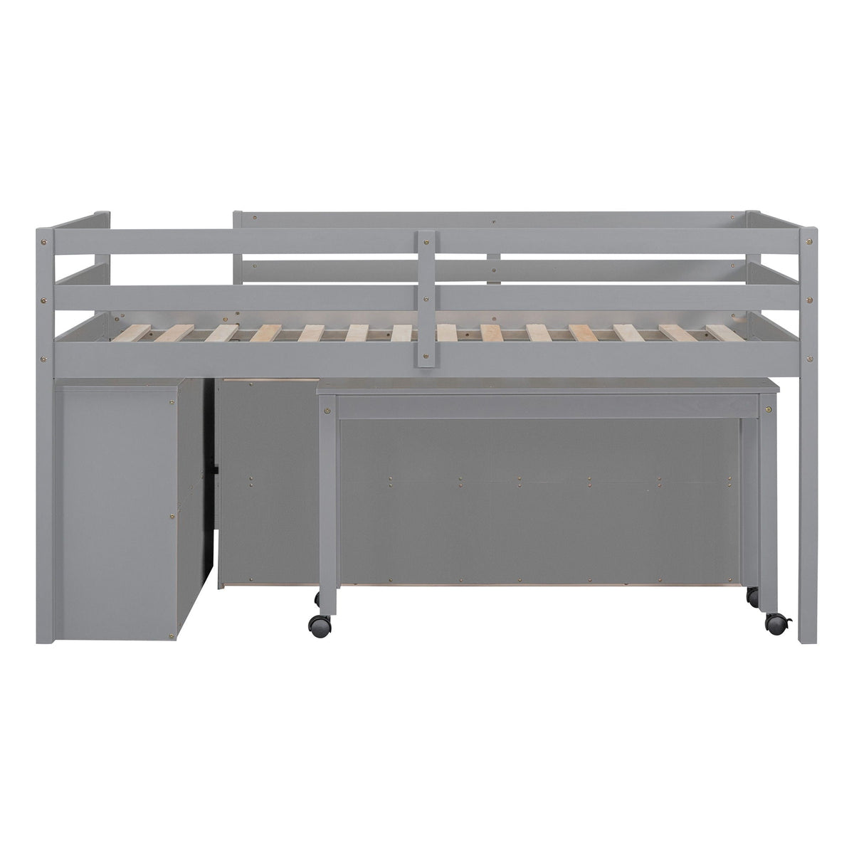 Loft Bed With Retractable Writing Desk And 4 Drawers, With Lateral Portable Desk And Shelves