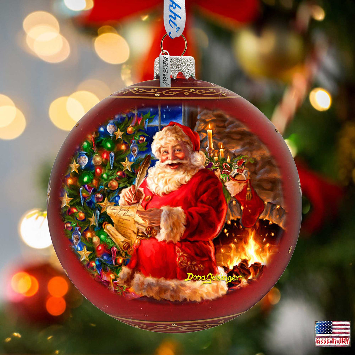 Wish List Santa Lg Glass Ornament in Red by Gelsinger - Christmas Decor - 73925R-DG