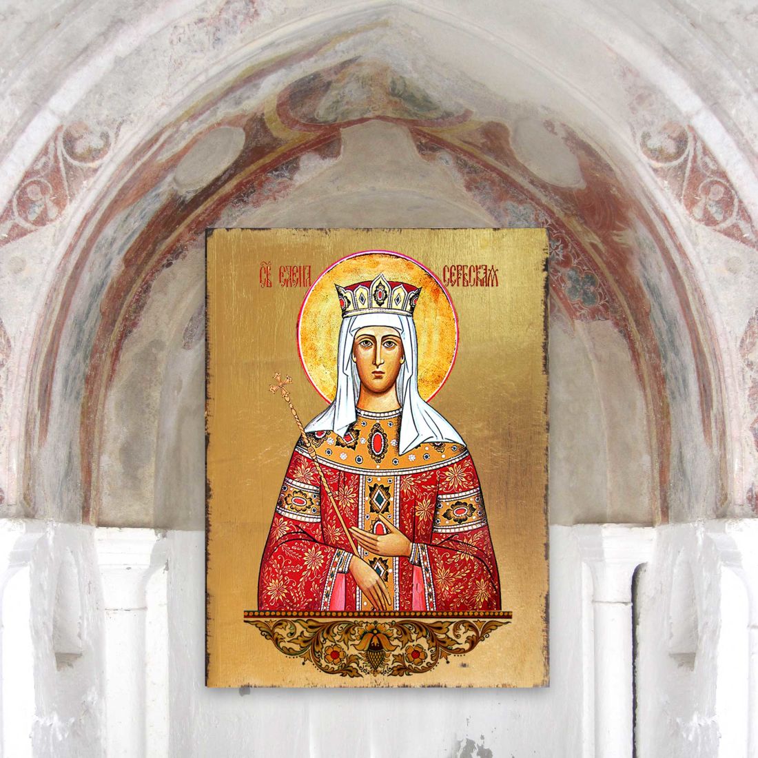 Saint Elena Wooden Gold Plated Religious Orthodox Sacred Icon - Inspirational Icon Decor - 85061