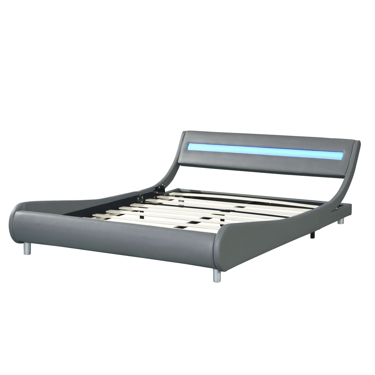 Queen Size Upholstered Platform Bed Frame with LED Lighting