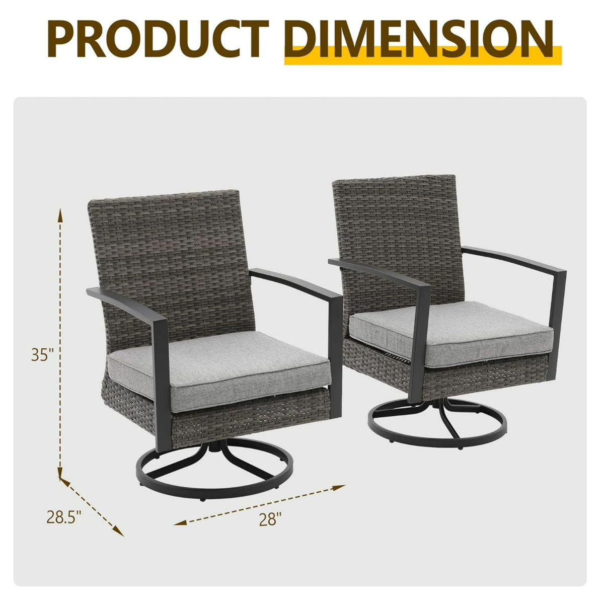 Swivel Rocker Patio Chairs With Cushions, All Weather (Set of 2) - Gray