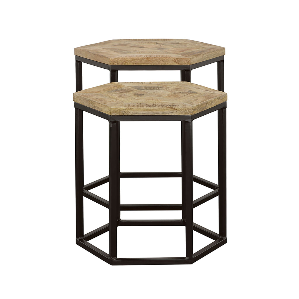 2 Piece Nesting Table With Hexagon Base - Brown