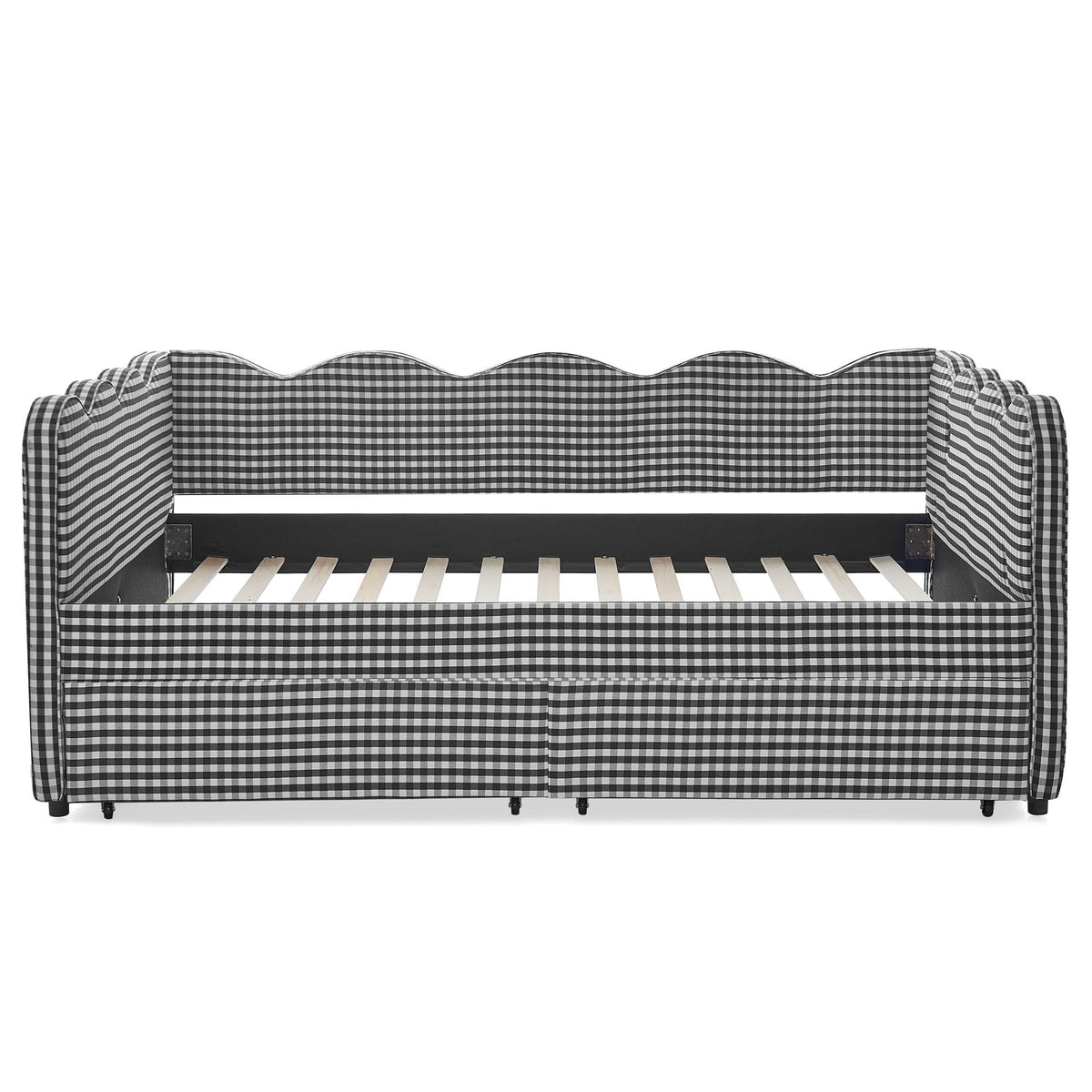 Gingham Daybed With USB Charging Port, Wave-Shaped Design