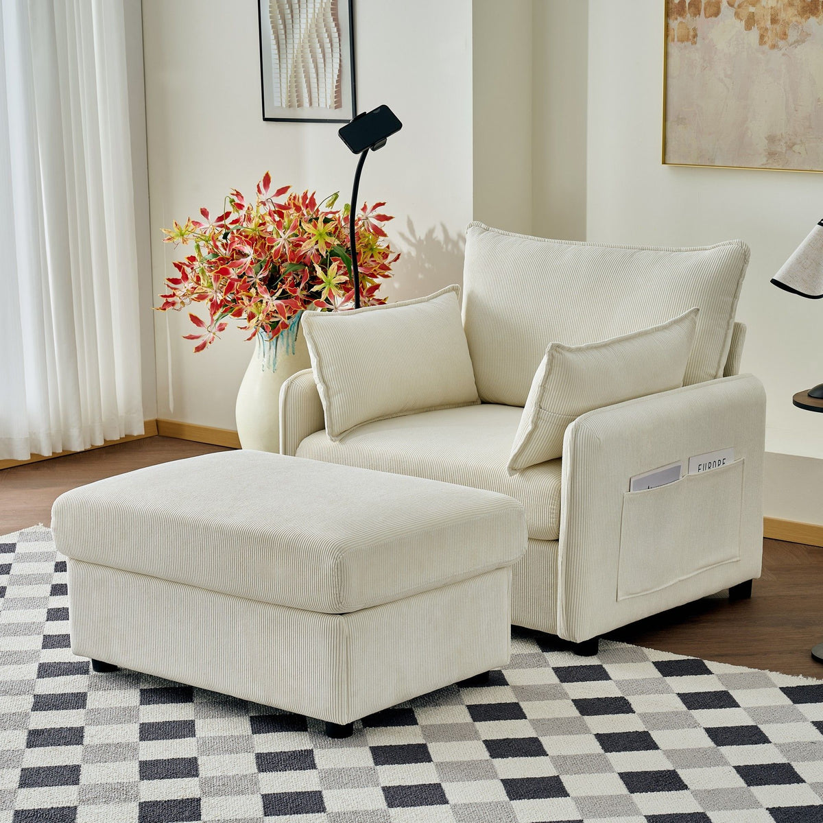 Comfy Oversized Chaise Lounge Chair With Ottoman And Storage