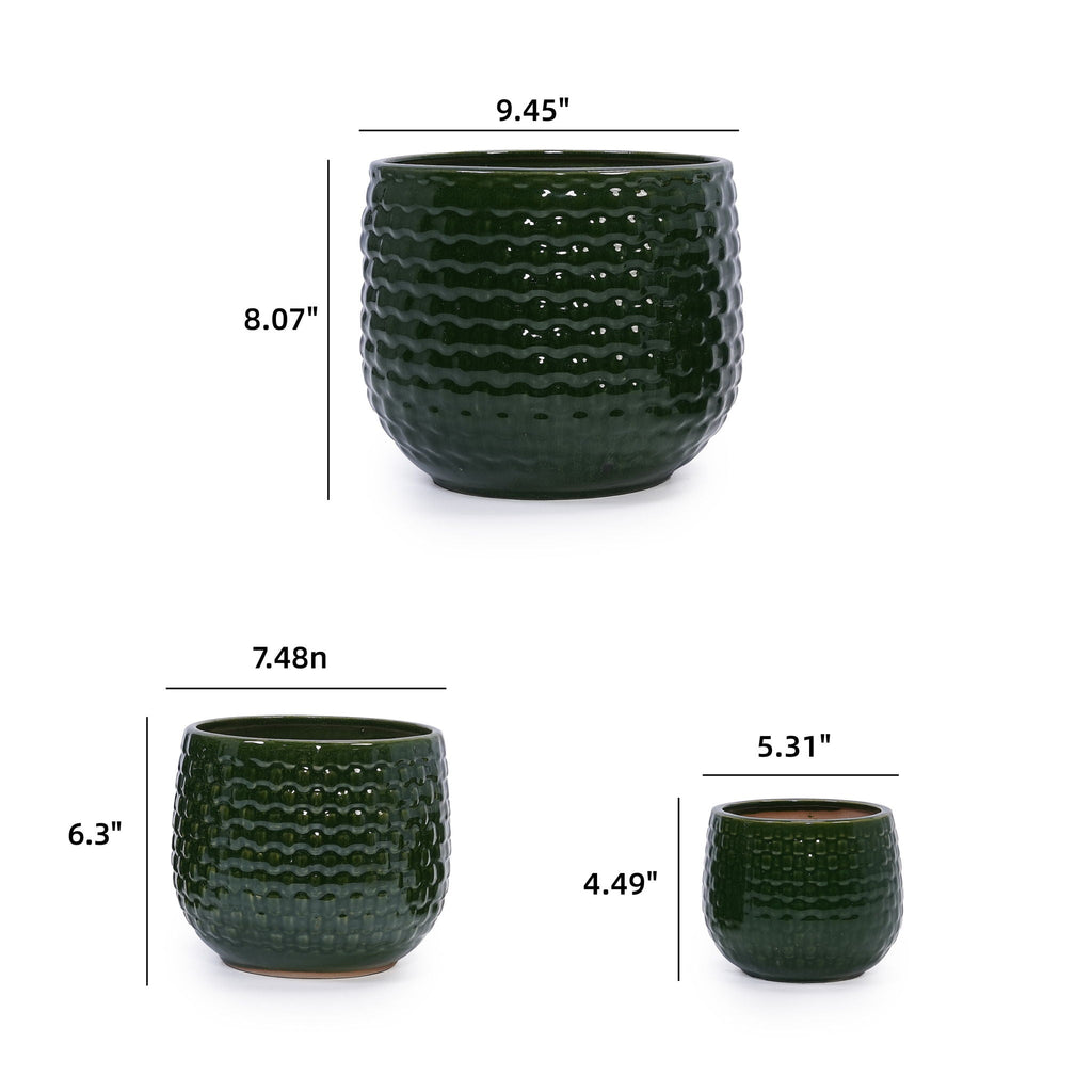 3 Pieces Flowerpot, Planter For Patio, Garden Or Windowsills - Dark Green