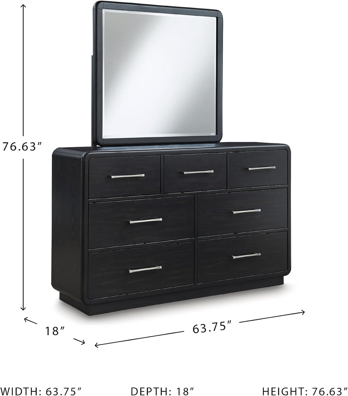 Signature Design by Ashley Rowanbeck Contemporary 7-Drawer Dresser and Mirror with Felt Lined Top, Black