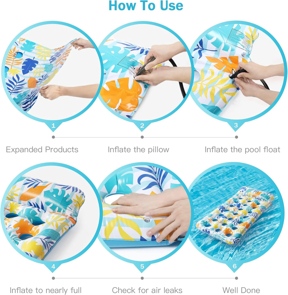 2 Pack Inflatable Pool Float Mat, Giant Pool Floats Adult Size with Headrest, Lake Float Raft Water Lounger, Multi-Purpose Swimming Pool Floats for Pool Party, Summertime Beach, Outdoor