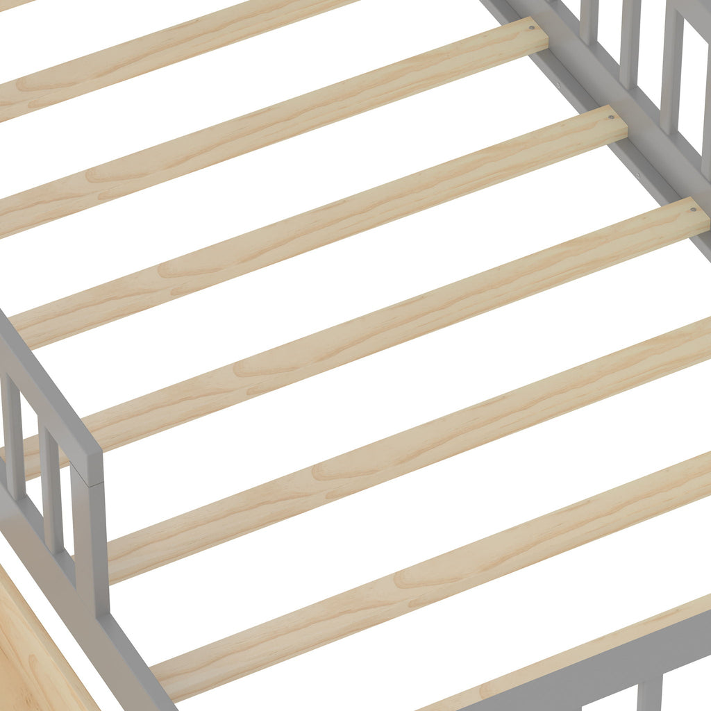 Bed With Headboard Storage Rack, 2 Under Bed Drawers, 3 Side Guardrails For Safety