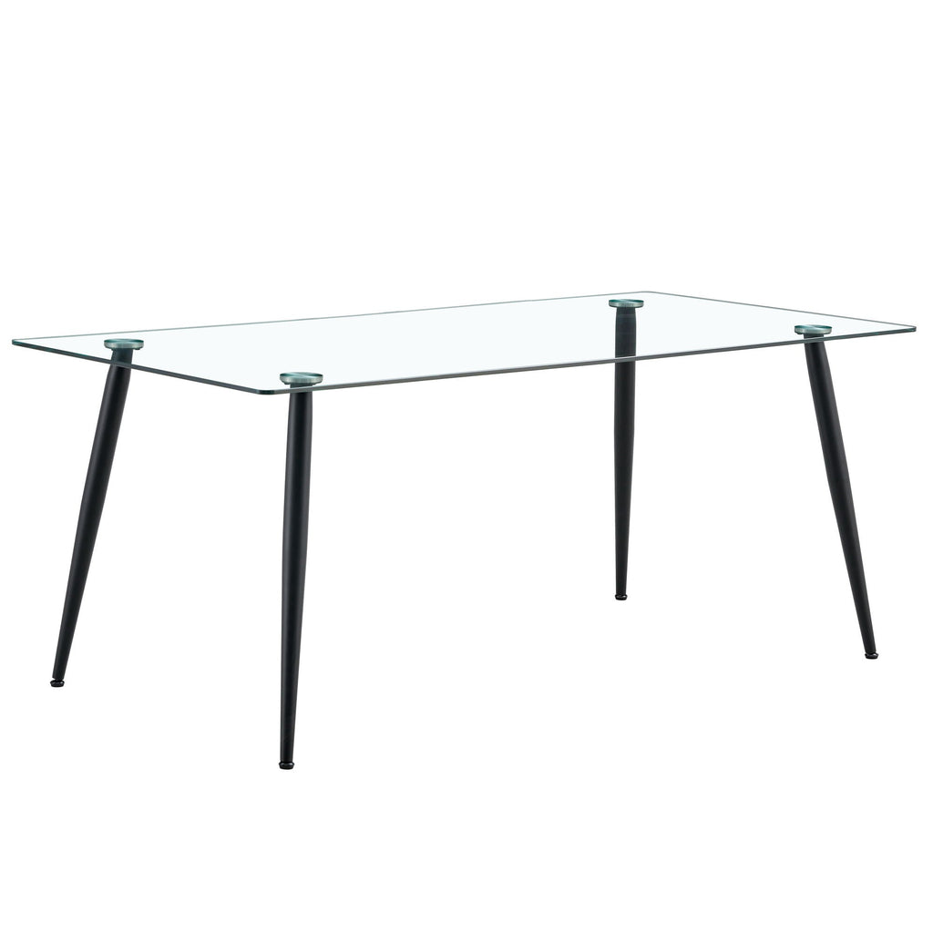 Modern Rectangular Glass Dining Table With Tempered Glass Top And Metal Legs For 4 - 6 People - Black / Transparent