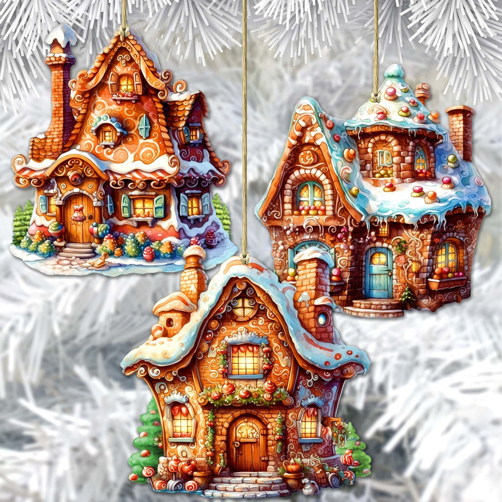 Fairy Tale Houses Wooden Ornaments Set of 3 by G. Debrekht - Christmas Decor - 8100191S3