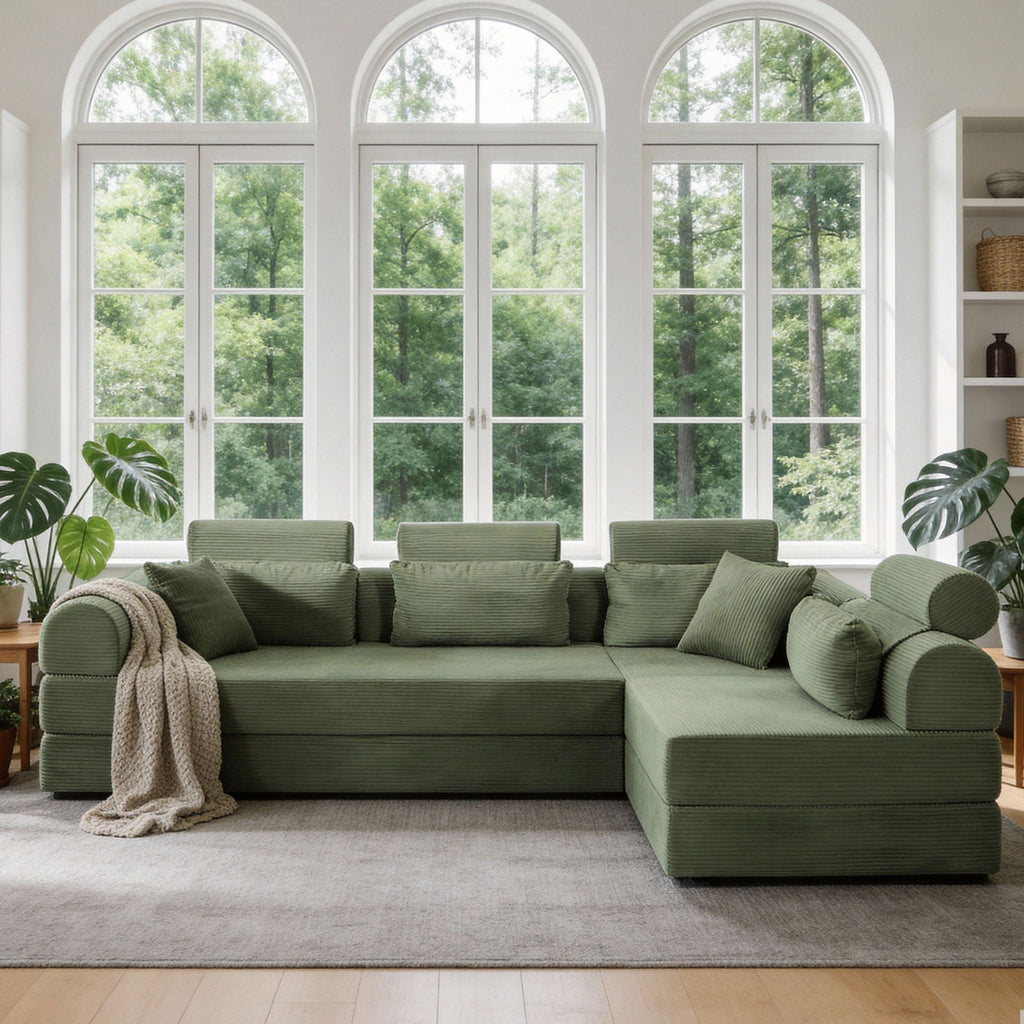 Modern L-Shape Modular Sectional Sofa, Compressed Design