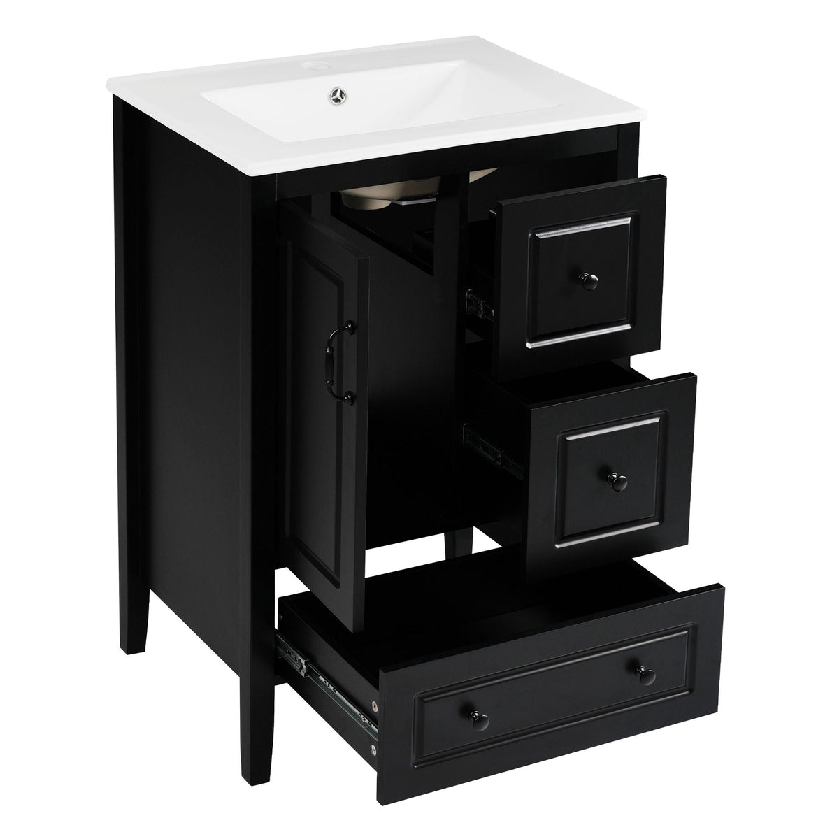 Retro Bathroom Vanity With Sink, Soft Closing Cabinet & Drawers