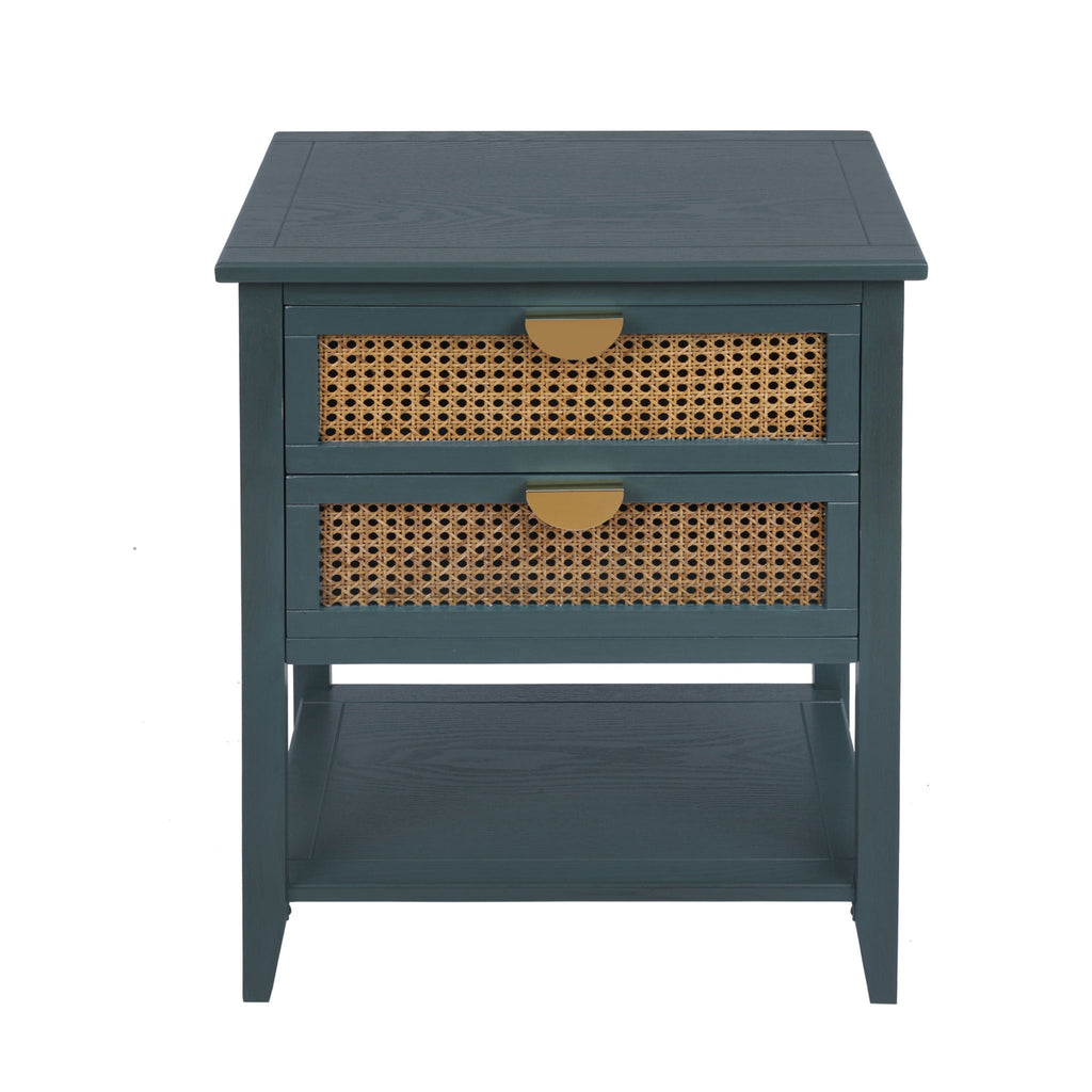 2 Drawer Side Table, Natural Rattan