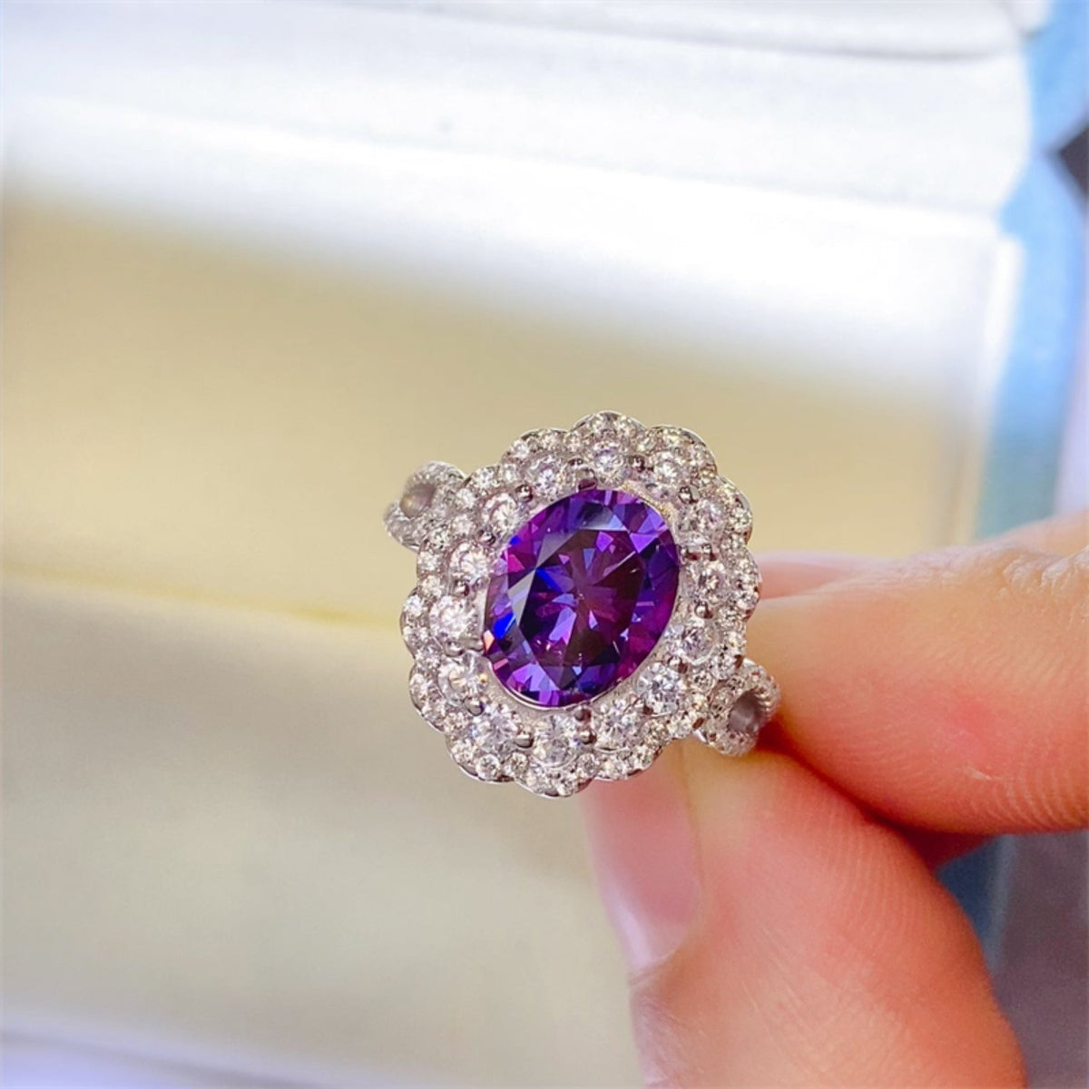 2 Carat Purple Oval-Cut Sparkala™ Pure Sterling Silver Ring