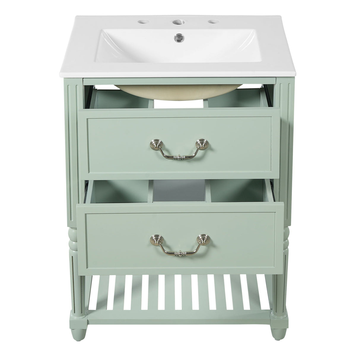 Wave Design Bathroom Vanity With Sink, 2 Drawers And Open Shelf