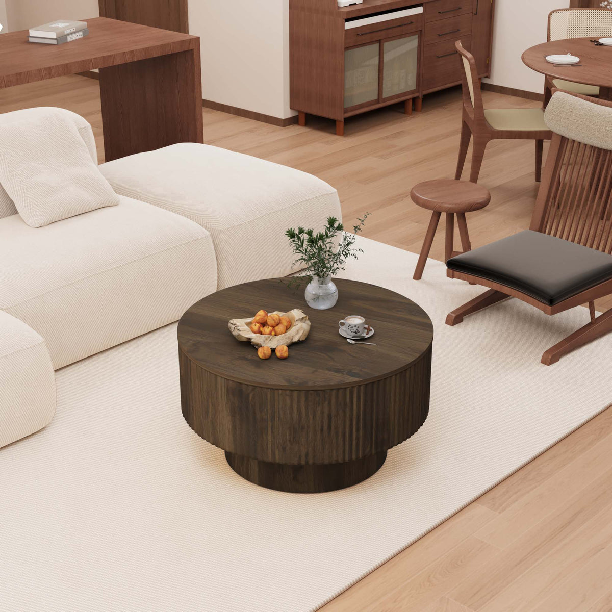 Modern Circular Coffee Table With Stripe Design And Storage Space