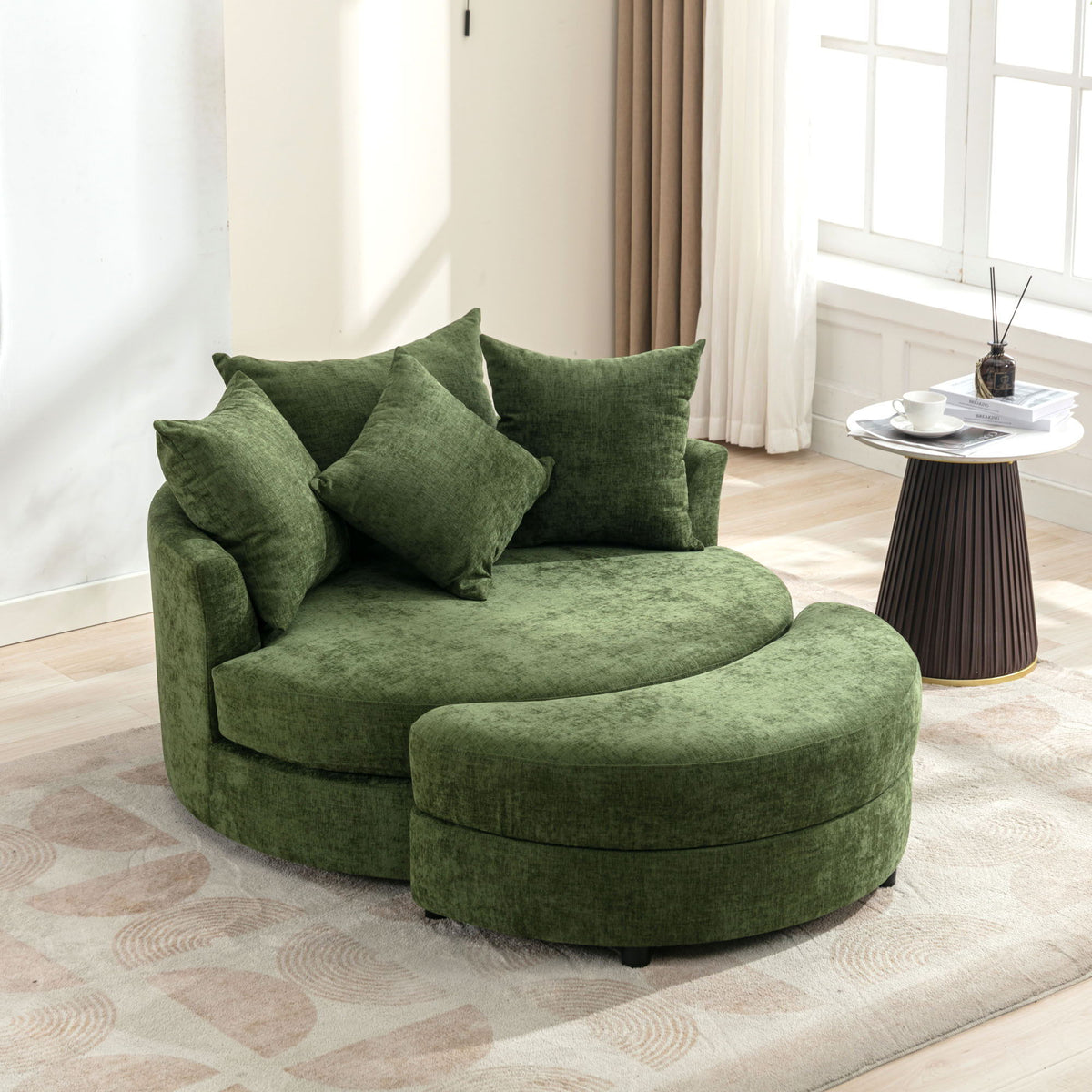 360° Swivel Accent Barrel Chair With Storage Ottoman & 4 Pillows, Modern Leisure Chair Round Accent For Living Room
