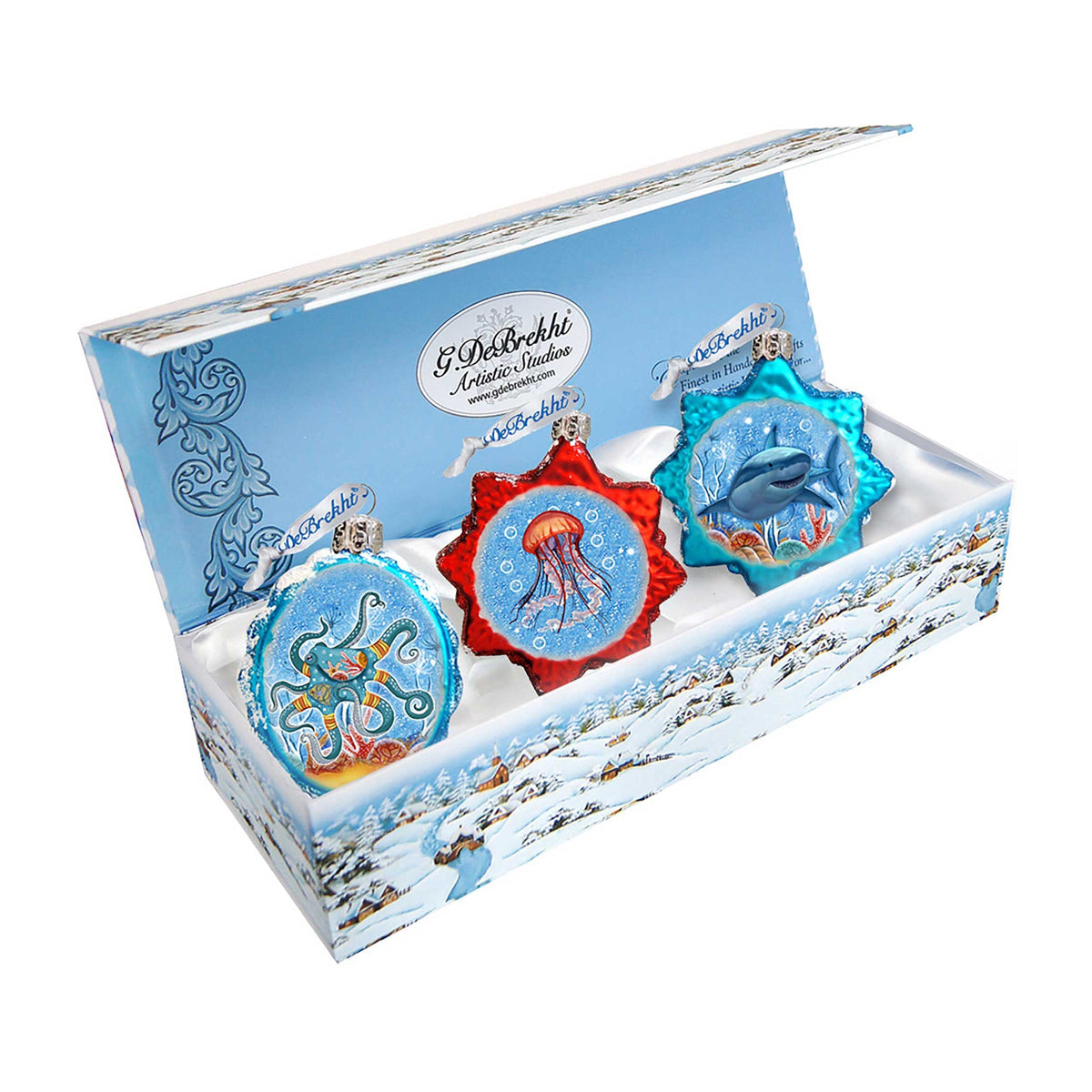 Under the Sea Mercury Glass Ornaments Set of 3 by G. DeBrekht - Coastal Holiday Decor - 770136S3