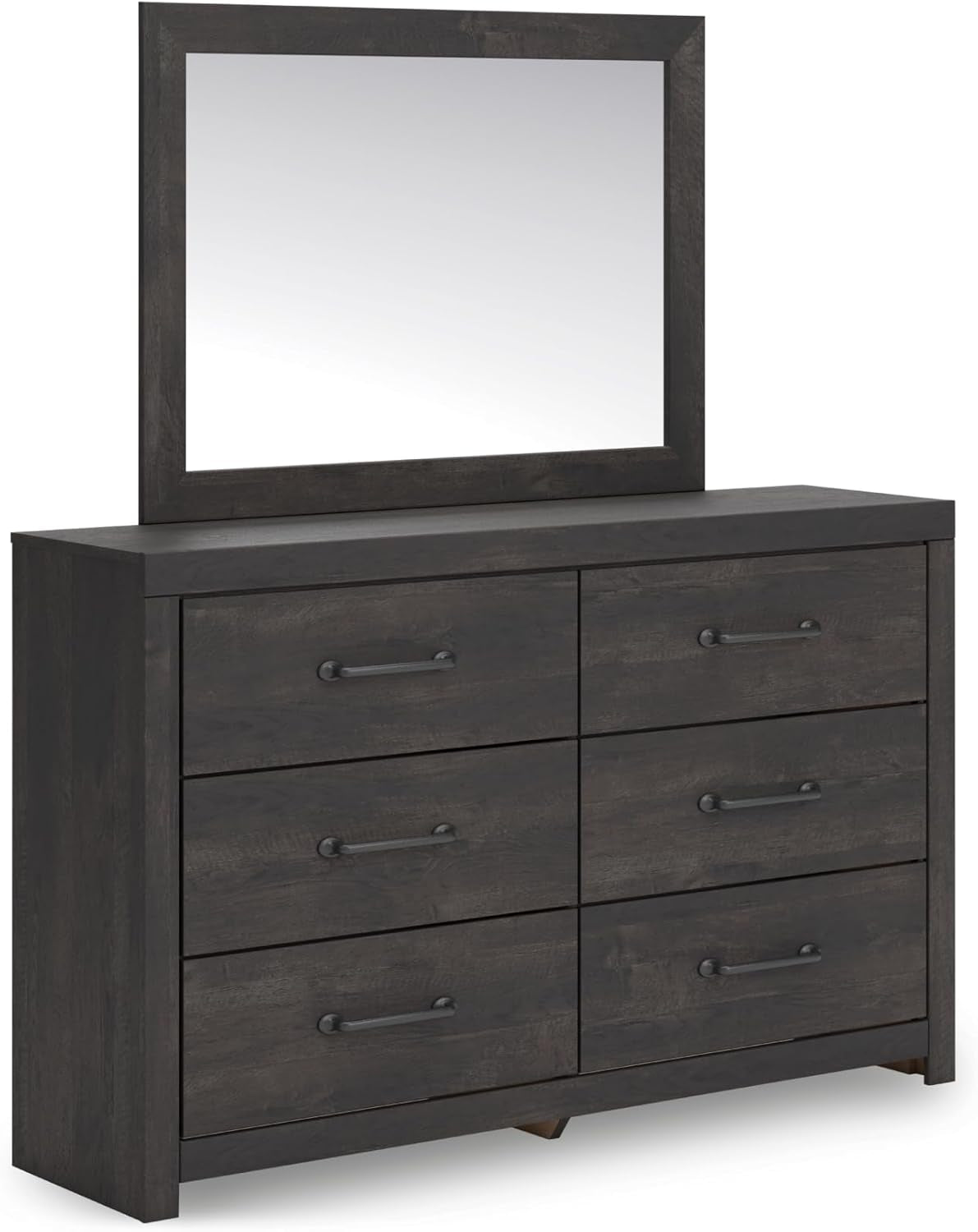 Signature Design by Ashley Delmorta Rustic 6-Drawer Dresser and Mirror with Anti-Tipping Restraint, Black