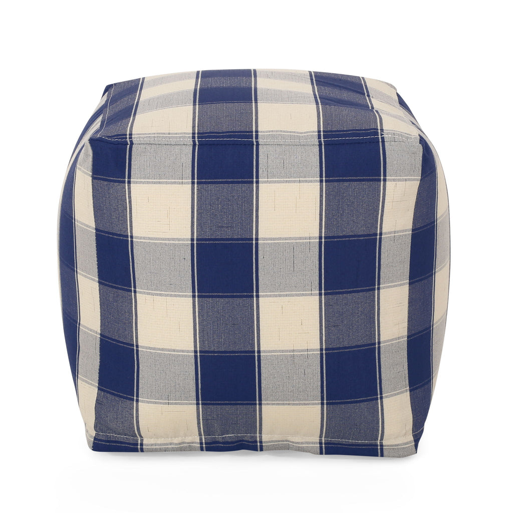 Connor - Checkered Square Pouf Ottoman And Floor Cushion - Ivory / Navy