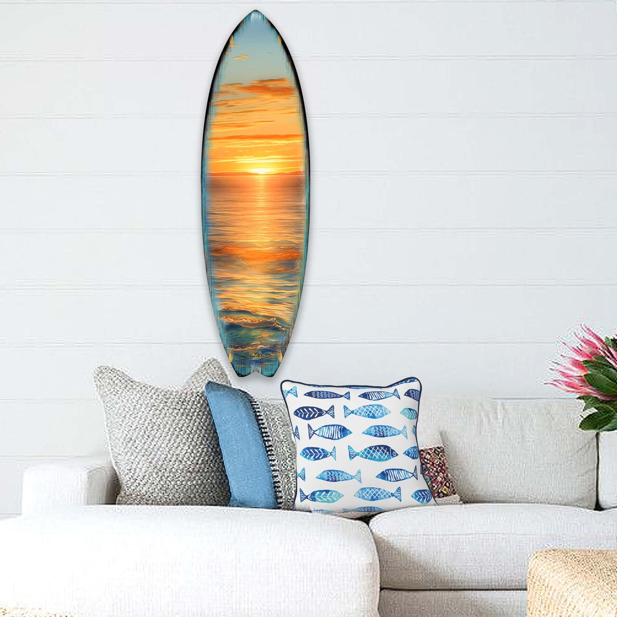 Golden Waves Surfboard Coastal Wall Art by G. DeBrekht - Coastal Holiday Decor - 8490134HS