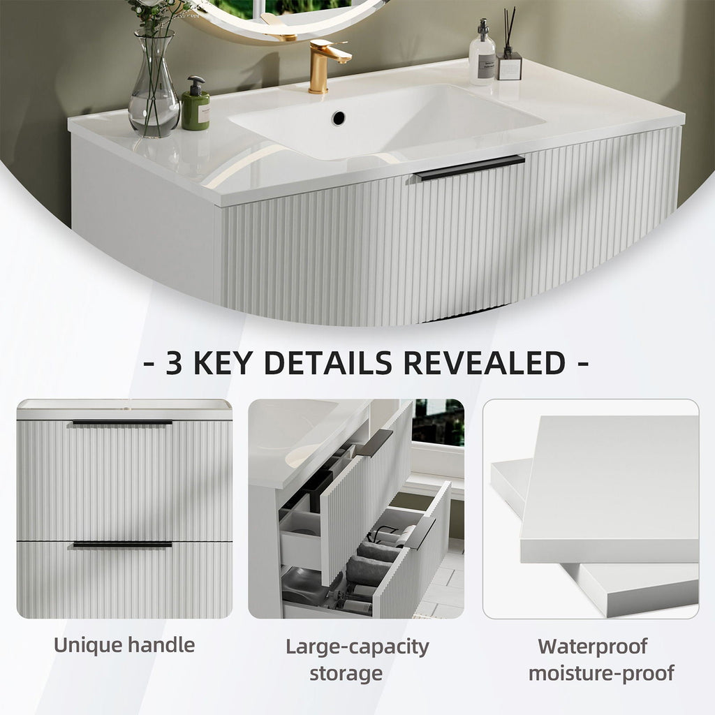Modern Wall Mounted Floating Bathroom Vanity With Sink And Drawers