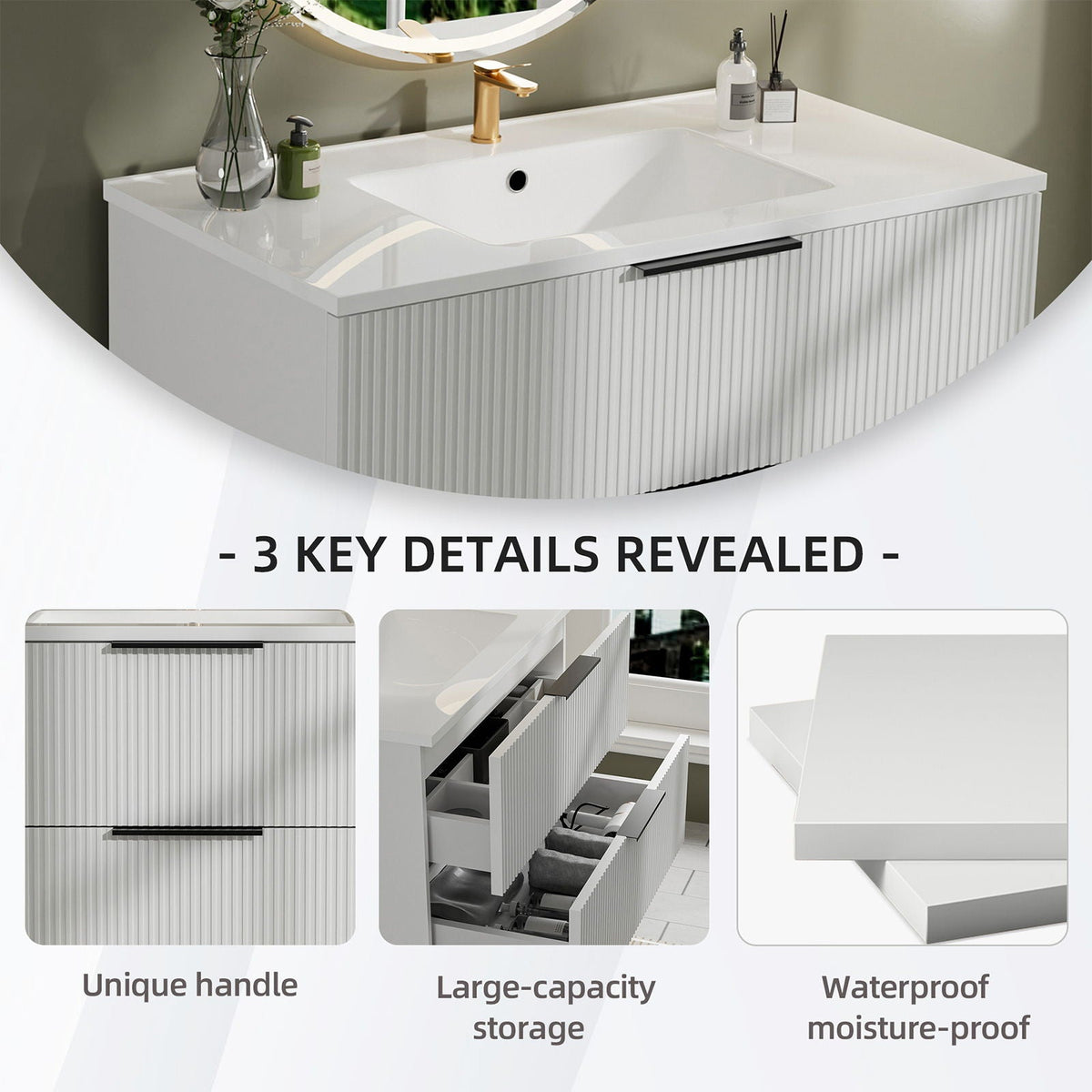 Modern Wall Mounted Floating Bathroom Vanity With Sink And Drawers