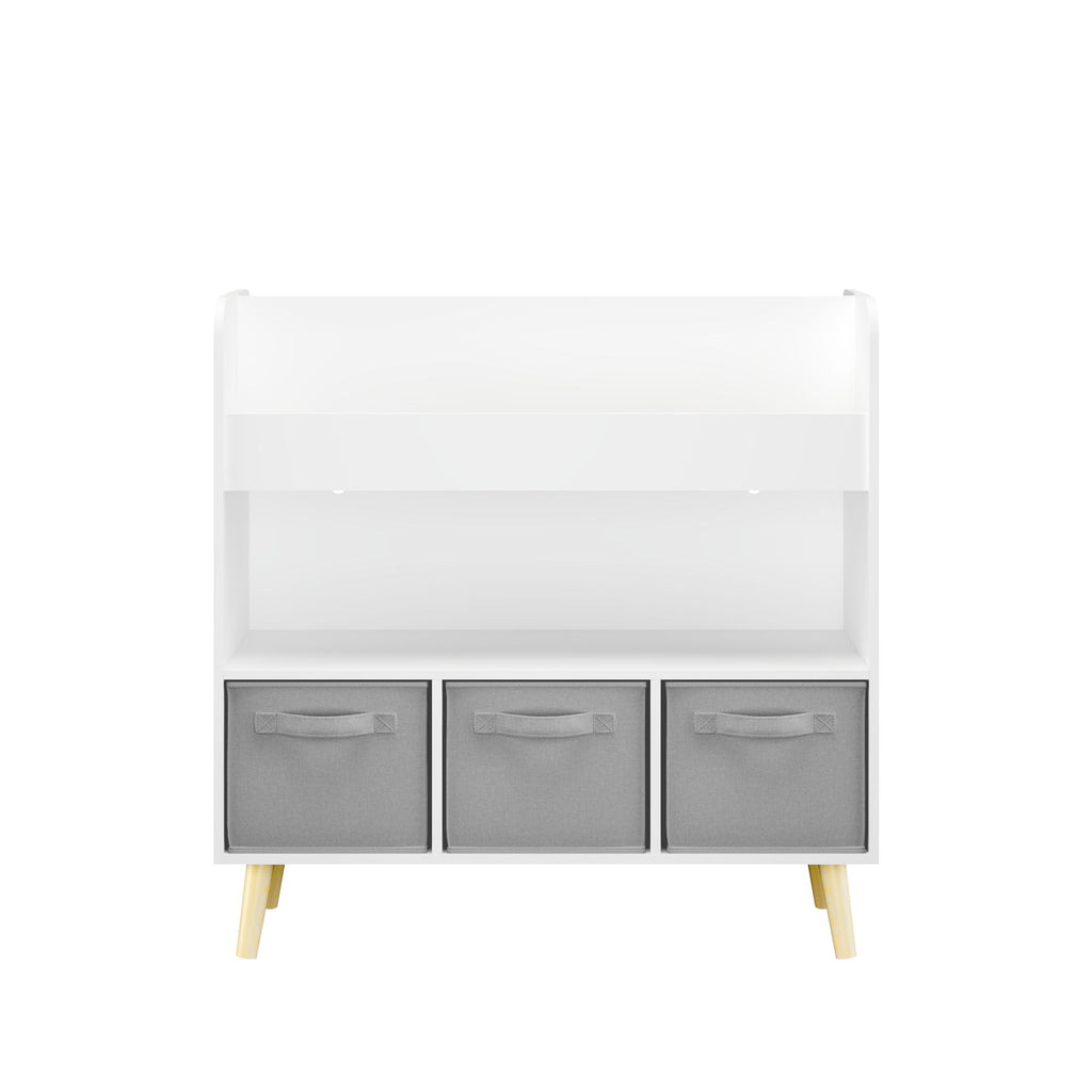 Bookshelf With 3 Bins, Storage Shelf For Toys And Books - White