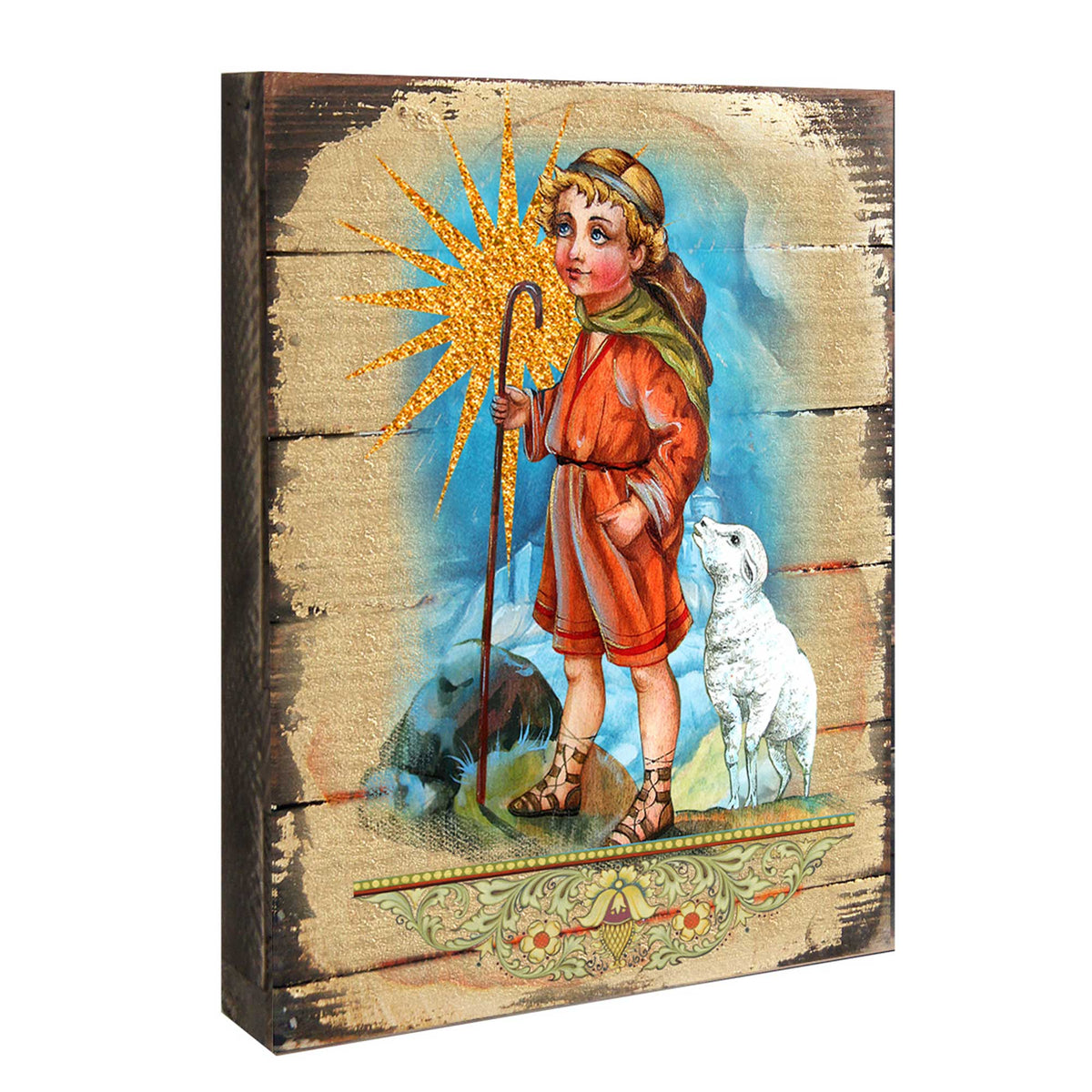 Shepherd Wooden Gold Plated Religious Christian Sacred Icon - Inspirational Icon Decor - 85045