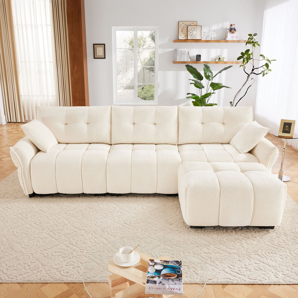 Sofa Set With Ottoman And Pillows, Textured, High Resilience Cushions