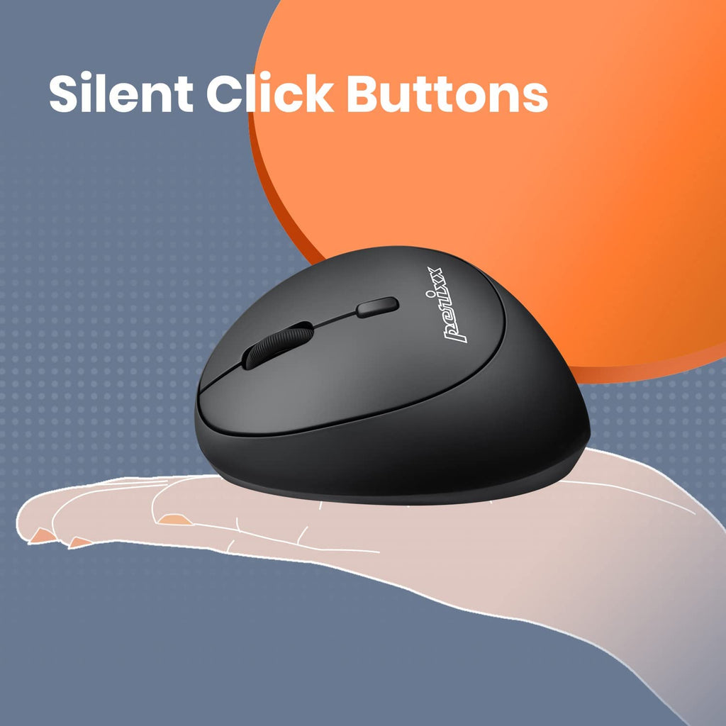 Perimice-719L, Left Handed Wireless Vertical Mouse, Portable Size for Laptops Computer, 3 Level DPI