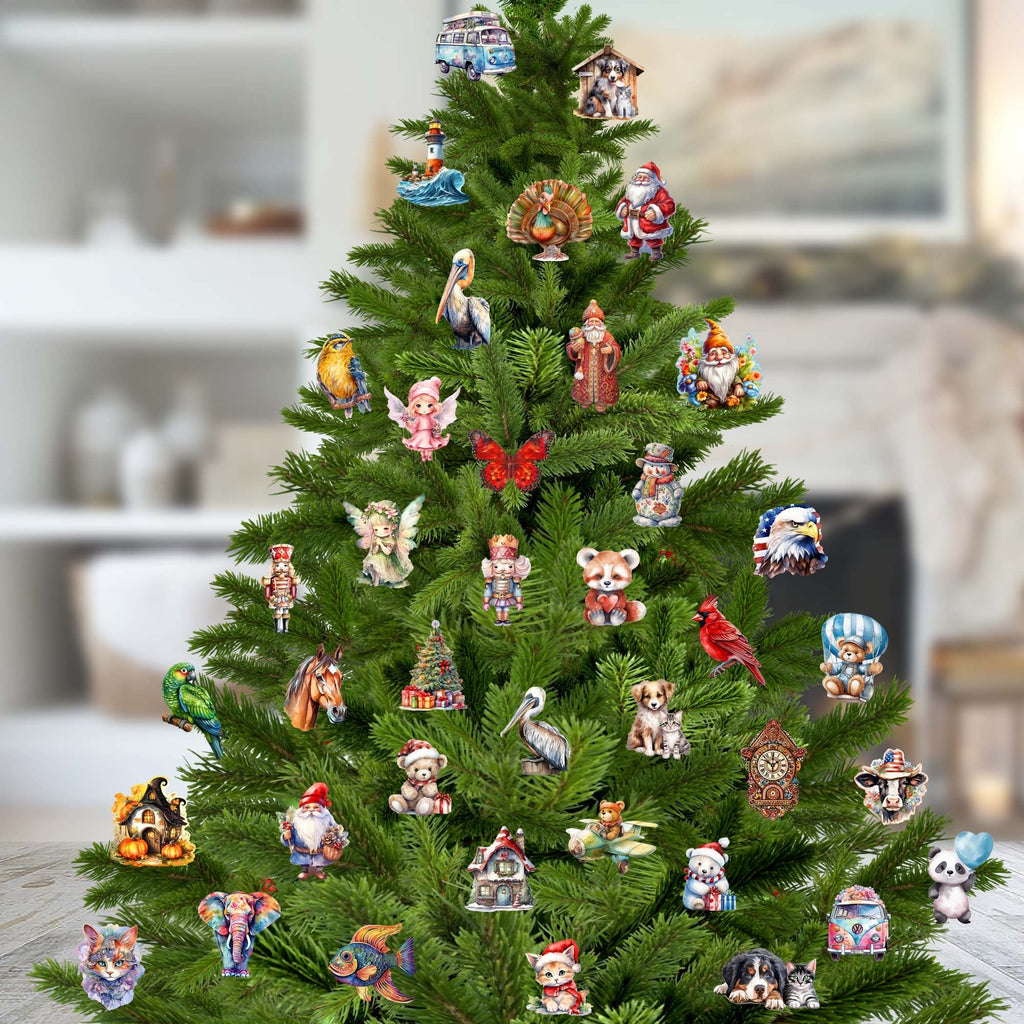 Snowman Clip-On Eco Wood Decorative Ornaments Set of 6 by G. Debrekht - Christmas Decor - 8090023C-S6