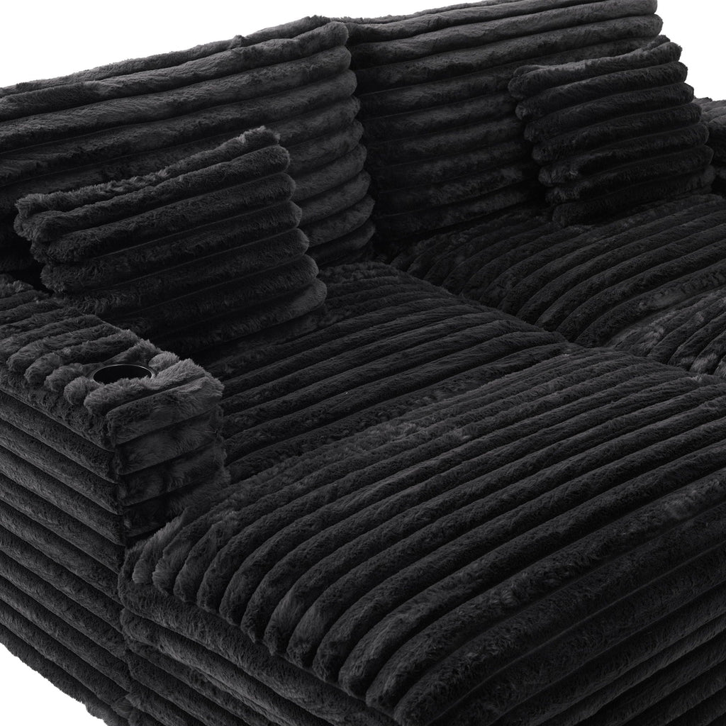 Oversized Double Chaise Lounge Sofa Bed With USB Ports And Cup Holders