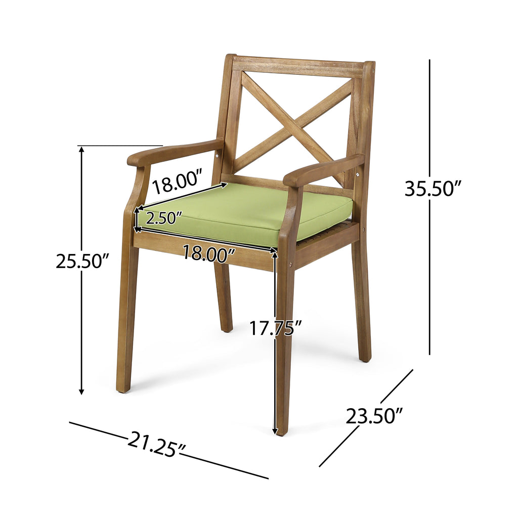 7 Pieces Acacia Wood Outdoor Dining Set with Green Cushions