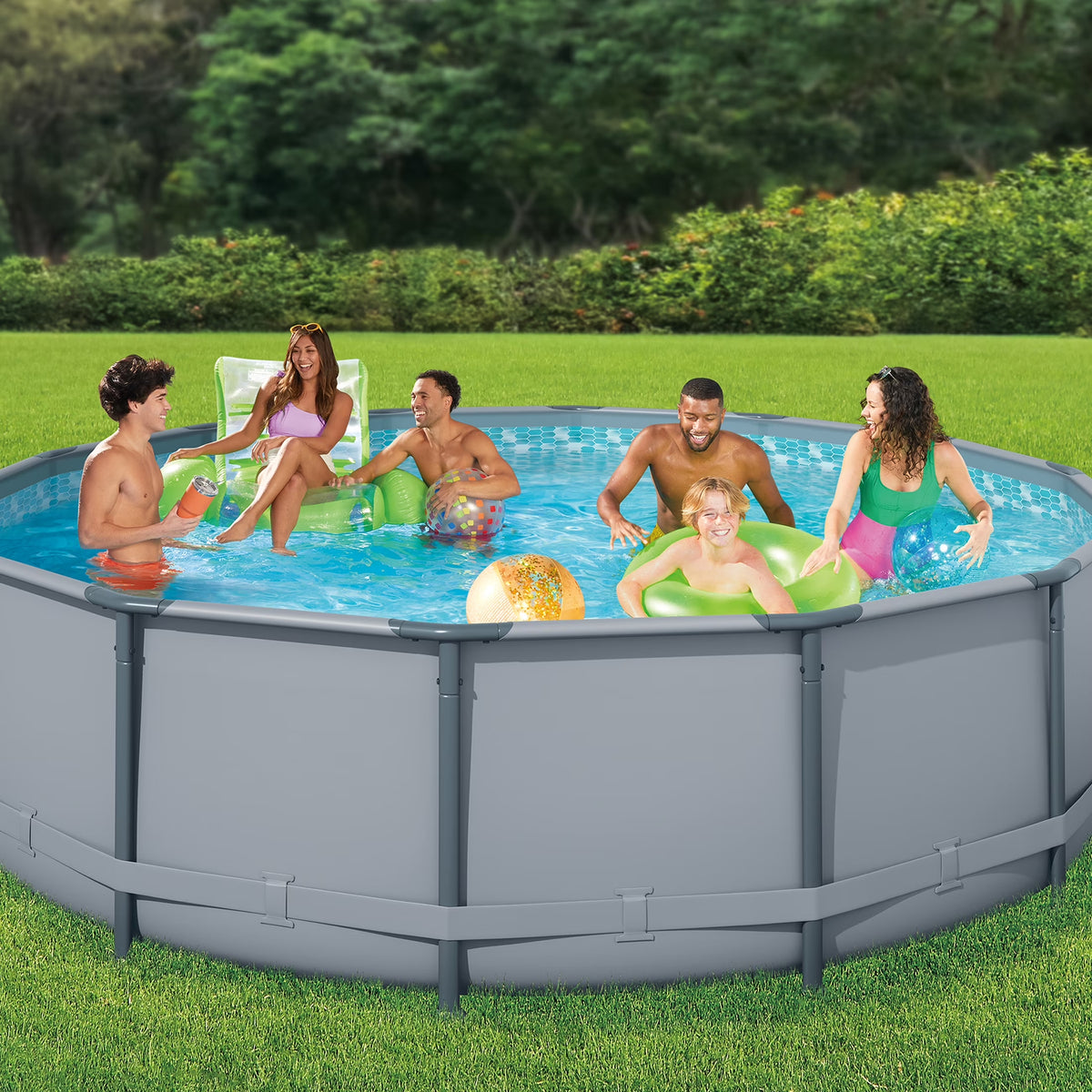 14 Ft Oasis round above Ground Metal Frame Swimming Pool, Includes Skimmerplus Pump, Age 6 & Up