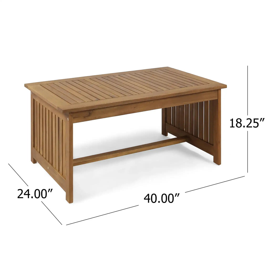 Acacia Wood Rectangular Patio Coffee Table for Outside