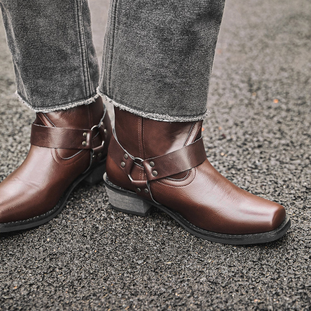 Men's Western Cowboy Boots – Square Toe Chunky Heel Slip-On