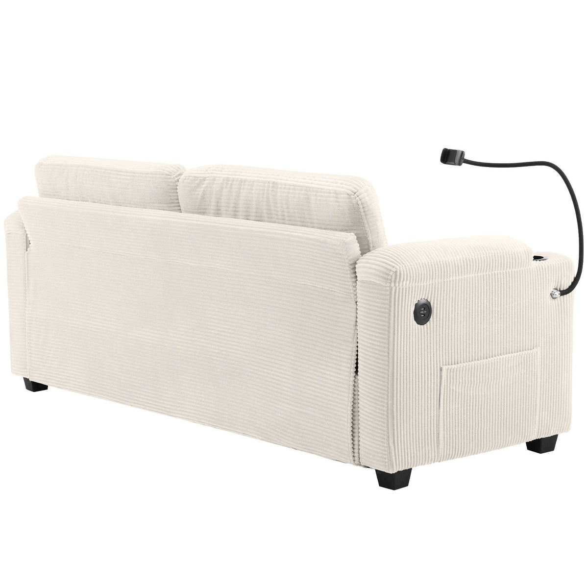 Sleeper Sofa Loveseat Sofa With Full Size Mattress, 2 USB Ports, 2 Cup Holders, 2 Side Pockets And Phone Holder