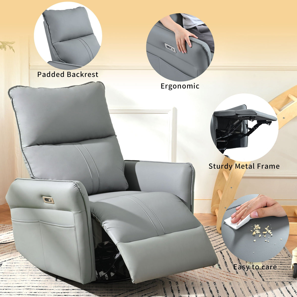 270° Power Swivel Rocker Glider Recliner Chair With USB Ports
