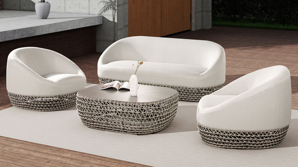 Willow - Oval Woven Patio Coffee Table, Wicker Frame