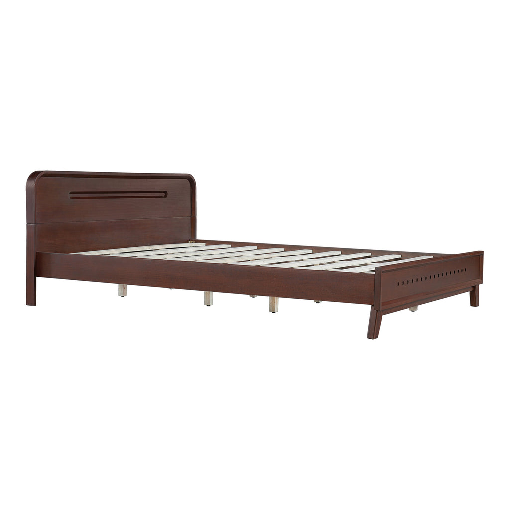 Pine Solid Wood Queen Size Bed, Dark Walnut