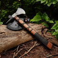 Handmade Damascus Viking Axe – Rosewood Handle & Leather Sheath
