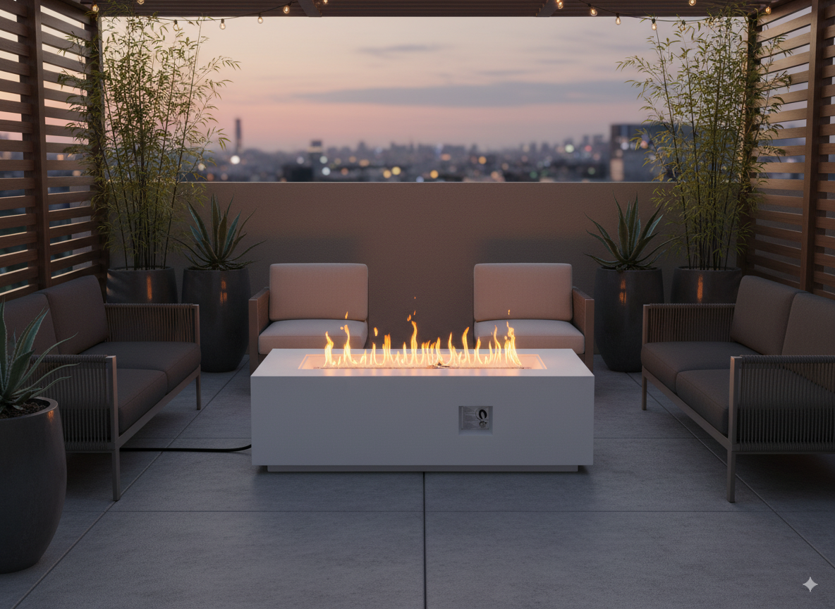 Outdoor Rectangle Propane Fire Pit Table 60inch, White