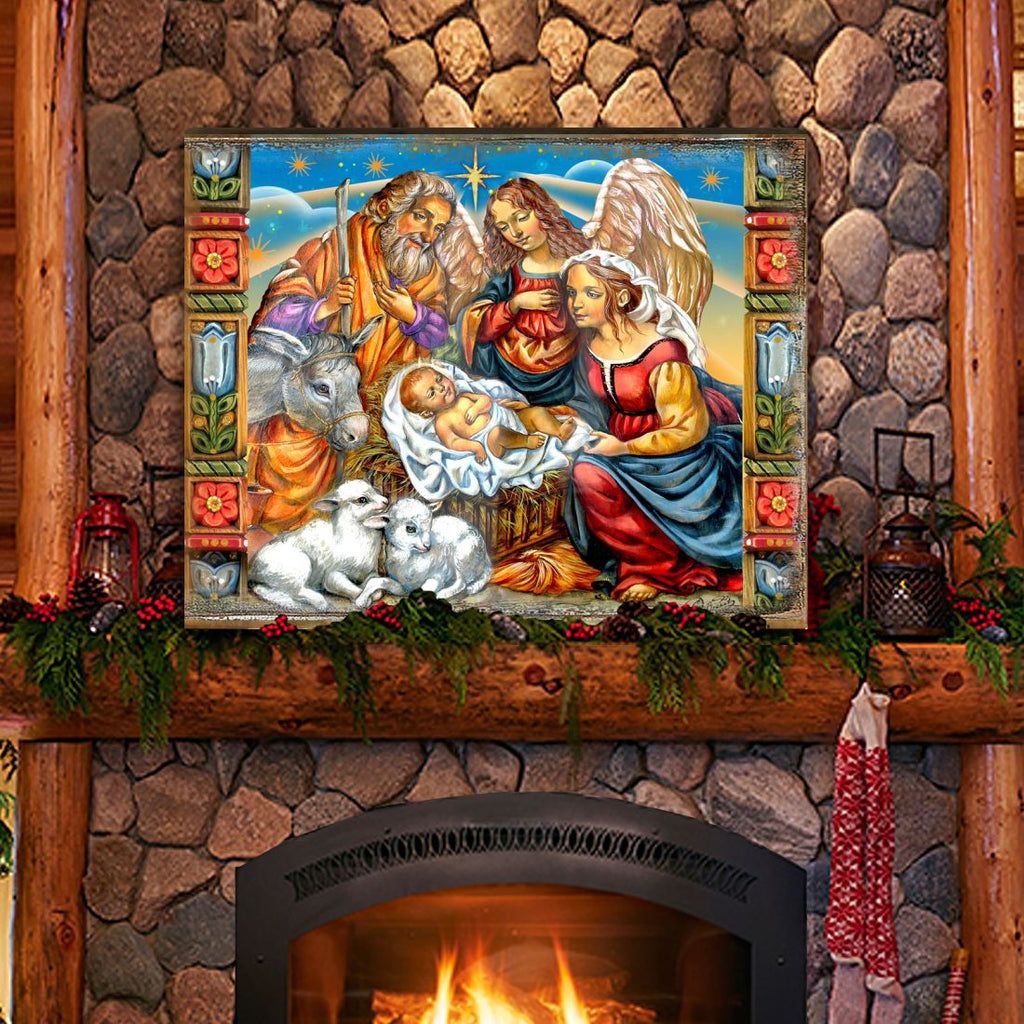 Hitchin Nativity Wooden Wall Art by G. DeBrekht - Nativity Holiday Decor - 8614031B