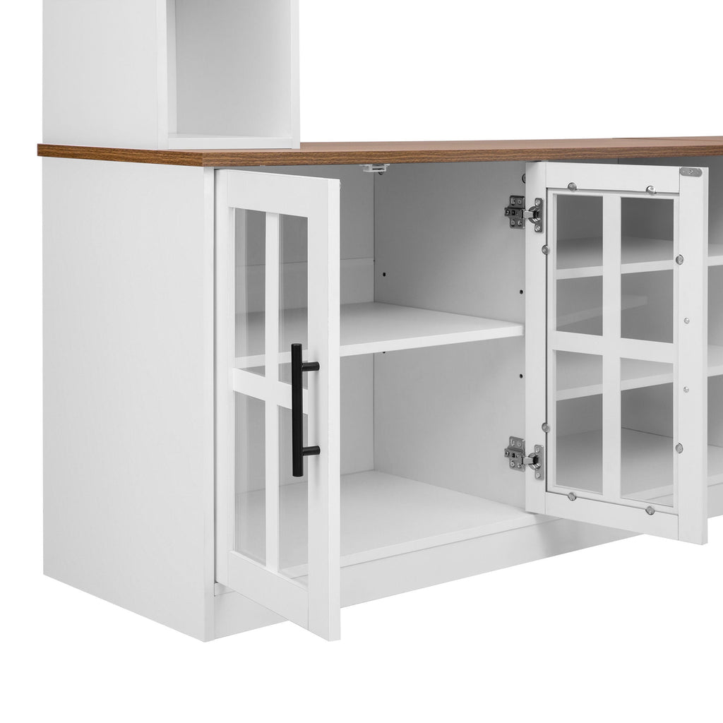 Wall Unit Entertainment Center With Bookshelves For TVs Up To 80", Tempered Glass Doors And Adjustable Shelves