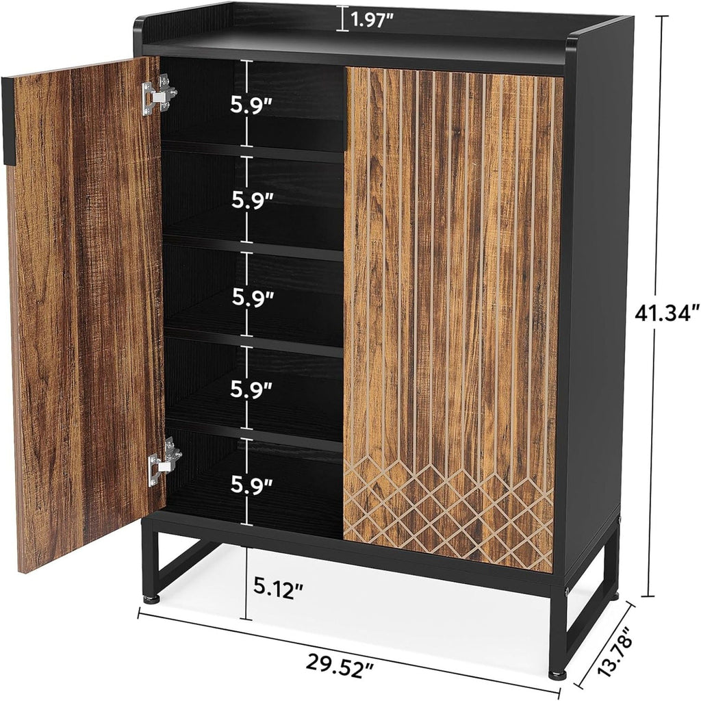 5 Tier Shoe Cabinet With Doors, Compact Entryway Storage Organizer