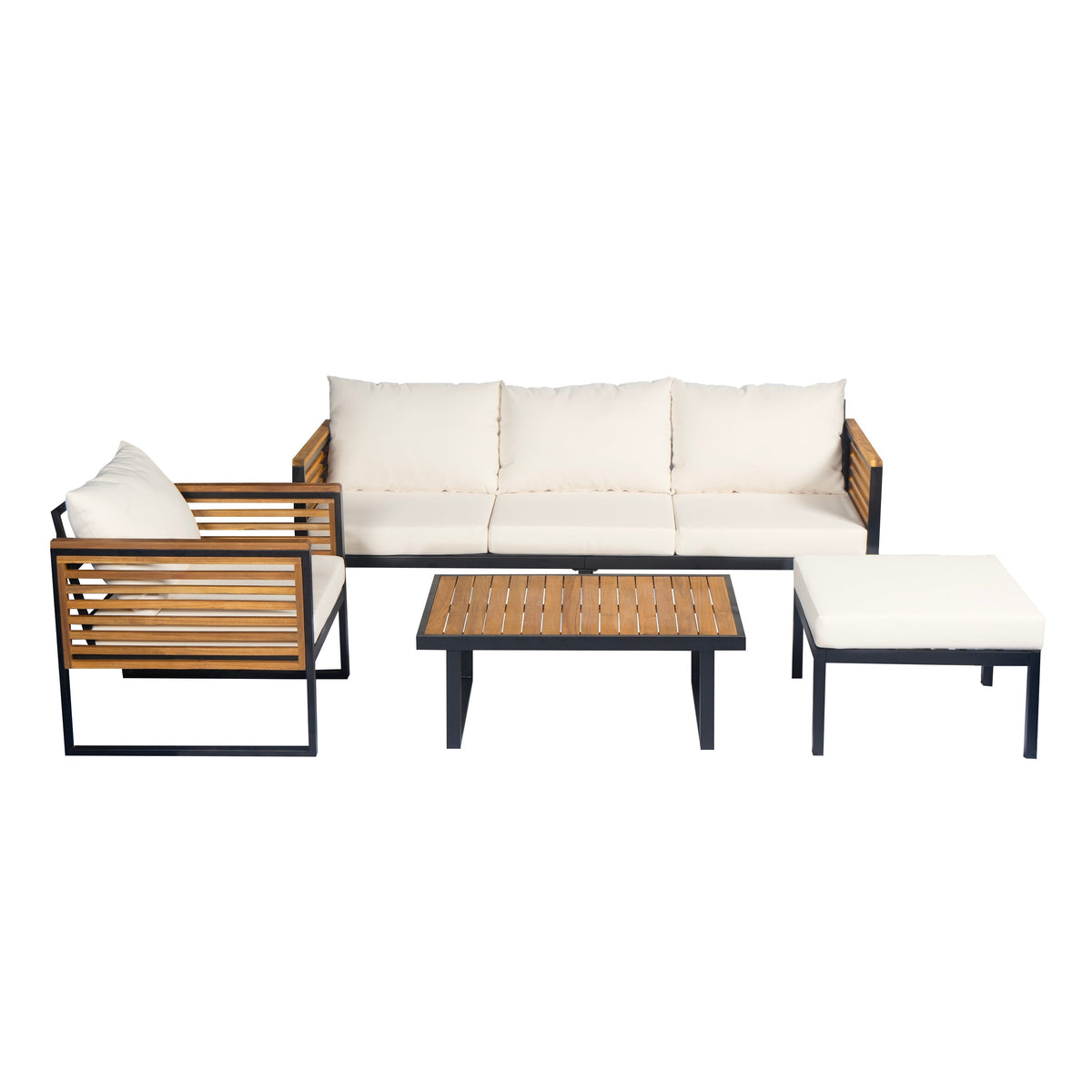 Outdoor 4-Piece Acacia Wood and Metal Patio Sofa Set