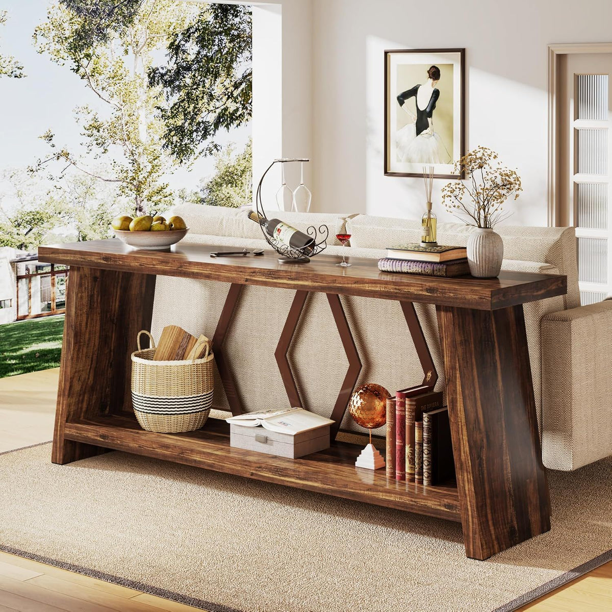 Accent Extra Long Console Table With 2 Tier Storage - Brown