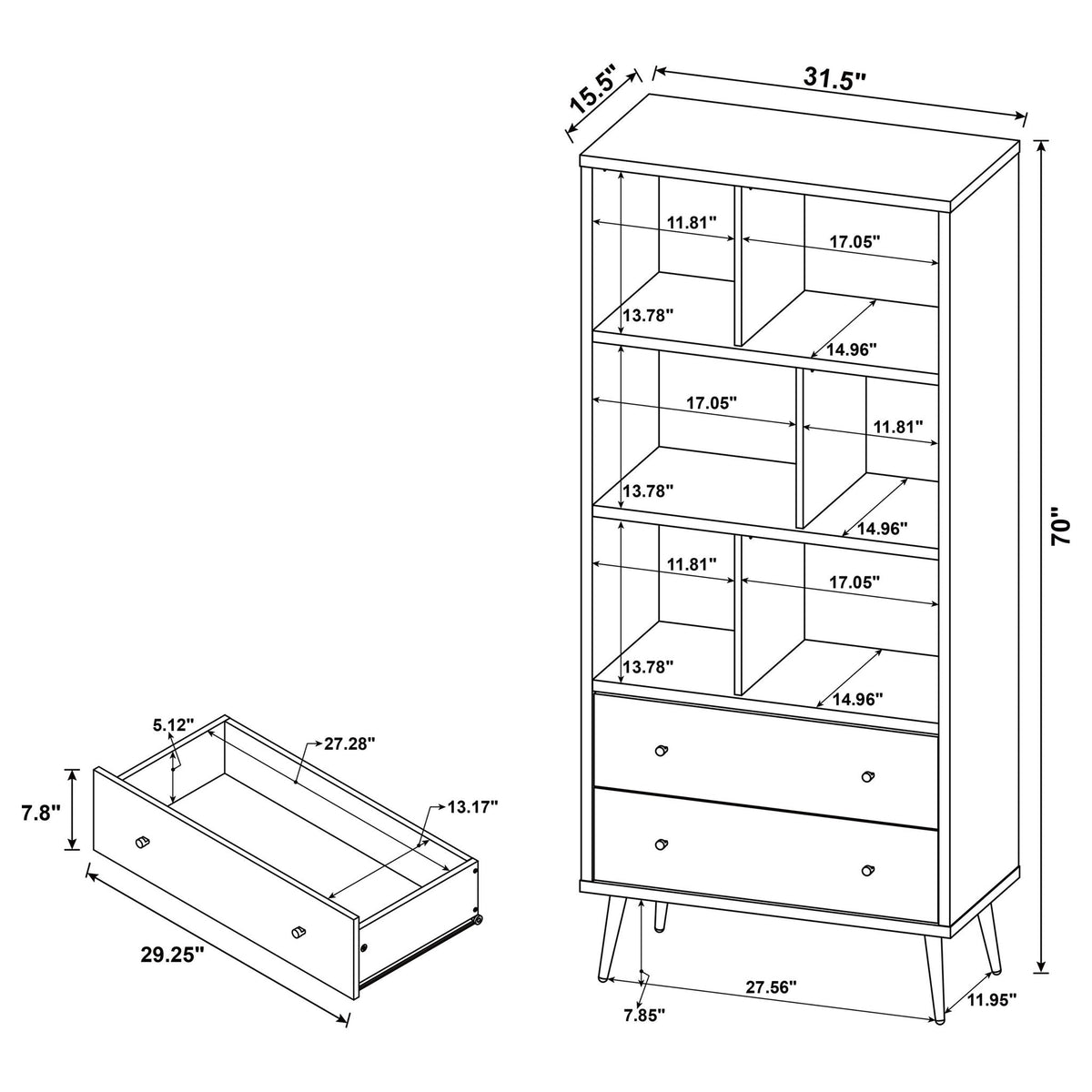 Minerva - 3 Shelf Bookcase With Drawers - Natural