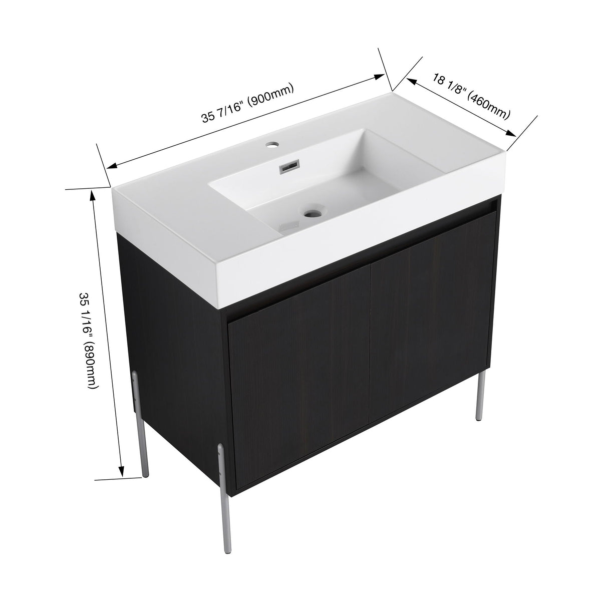 Freestanding Bathroom Vanity With Resin Sink And Storage Cabinet